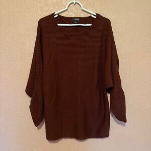 Ana Women's Large Sweater Cinched Sleeves Maroon Long Sleeve Ribbed Shirt
